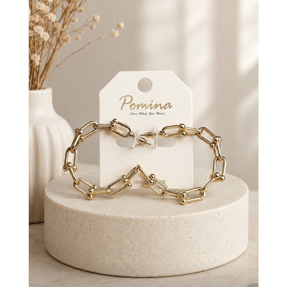 Pomina Gold Chain Link Hoop Earrings New